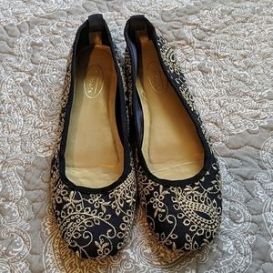 Talbots Paisley Embroidered Navy Blue Ballet Flats